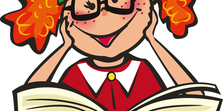 Tegning af pige med briller som læser i bog - Pixabay